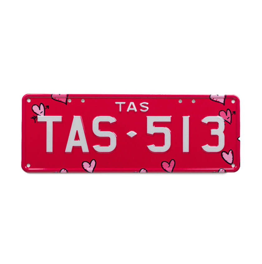 Car Individual Plates Chic Range Cupid White on Pink plate with love hearts