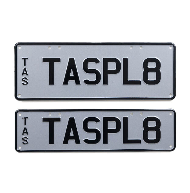 Car individual plates Classic Open Content TASPL8 Black on Silver plate