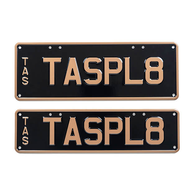 Car individual plates Classic Open Content TASPL8 Gold on Black plate