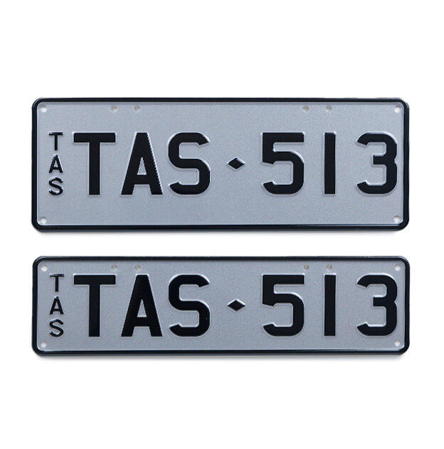 Car Individual Plates Classic Black on Silver TAS513