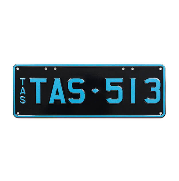Car Individual Plates Colour on Black Blue with TAS513 content on plate