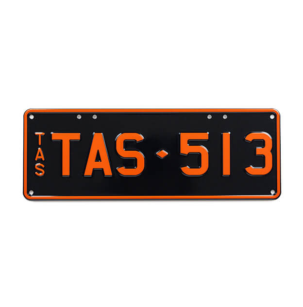Car Individual Plates Colour on Black Orange with TAS513 content on plate