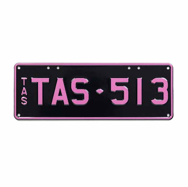 Car Individual Plates Colour on Black Pink with TAS513 content on plate