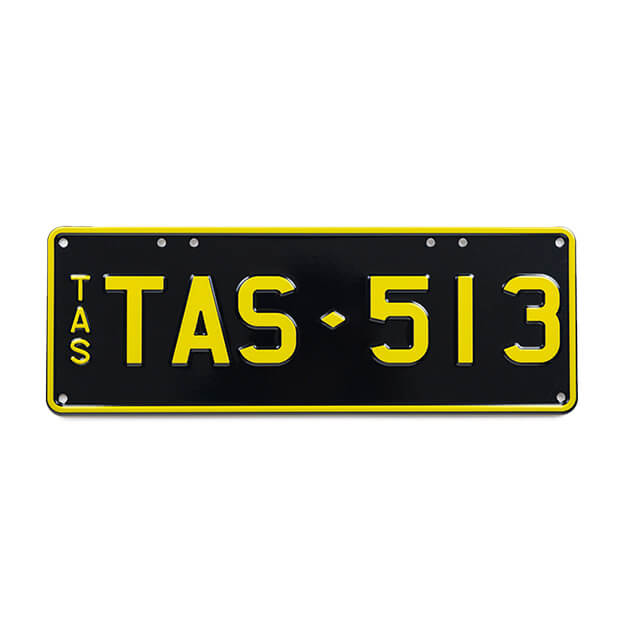Car Individual Plates Colour on Black Yellow with TAS513 content on plate