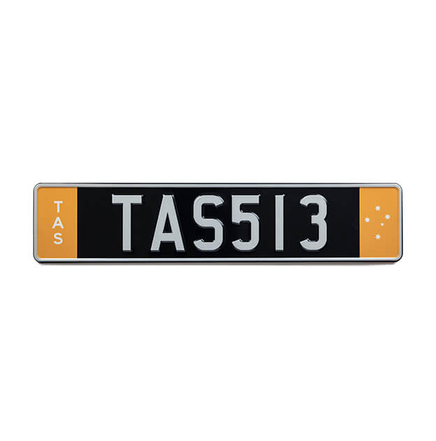 Car Individual Plates Euro Icon Tasmania Black TAS513 with gold on the side