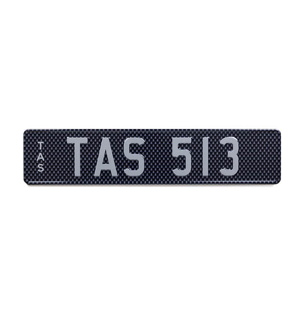 Car Individual Plates Euro Size Premium TAS513 Carbon Fibre Black with Silver Characters