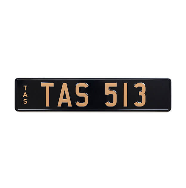 Car Individual Plates Euro Size Premium TAS513 Gold on Black with Gold Characters