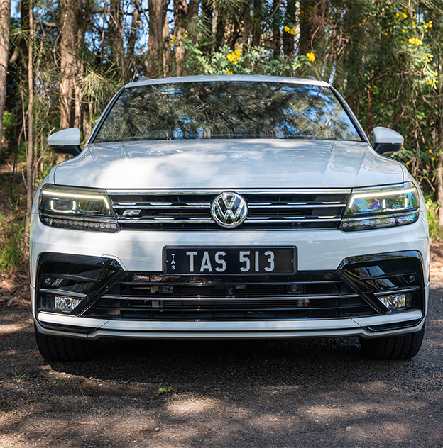 Euro Size Premium Silver on Black on a White Volkwagen