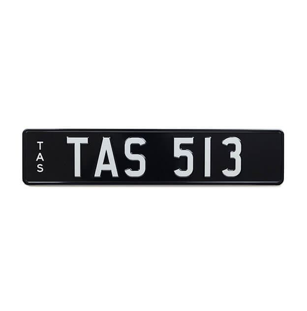 Car Individual Plates Euro Size Premium TAS513 White on Black with White Characters 