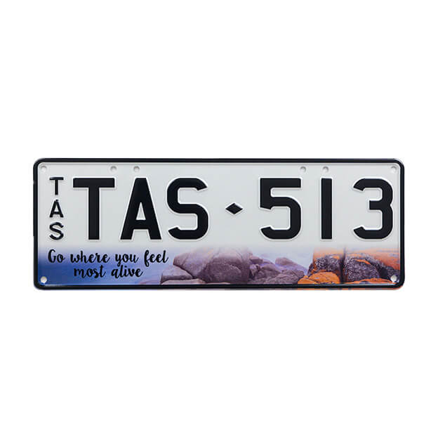 Car Individual Plates Explore range TAS513 Feel Alive with Black Characters on a White plate