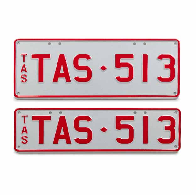 Car Individual Plates My Colour Red on White with TAS513 plate content