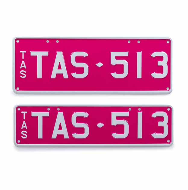 Car Individual Plates My Colour White on Pink with TAS513 plate content