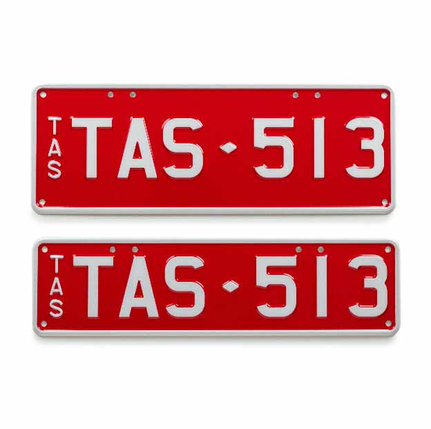 Car Individual Plates My Colour White on Red with TAS513 plate content