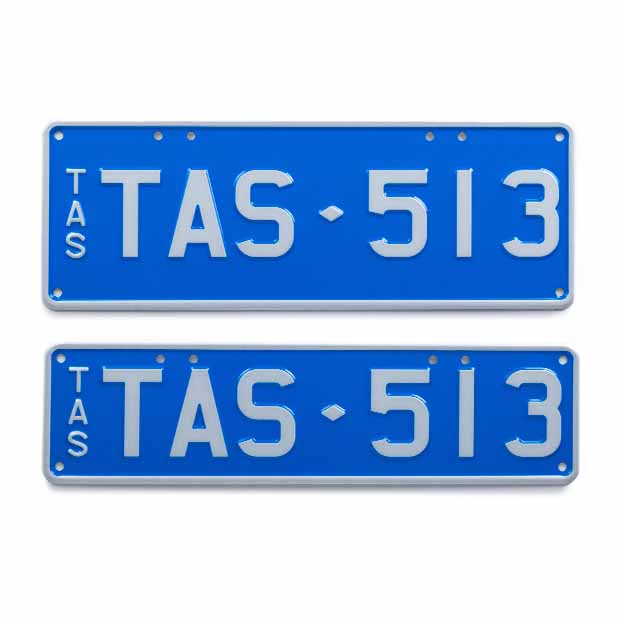Car Individual Plates My Colour White on Light Blue with TAS513 plate content
