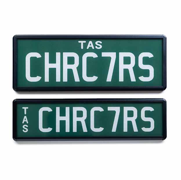 Car Individual Plates Prestige Plus 7 Characters white on green plate with CHRC7RS plate content