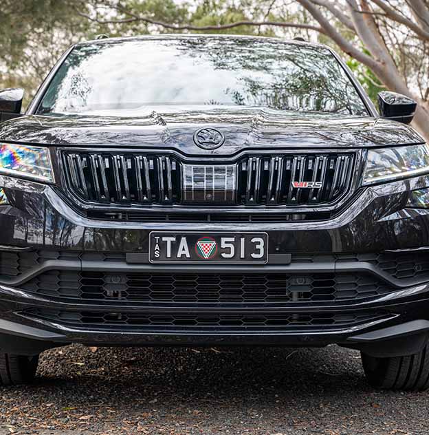 Sports and Leisure Targa plate on a Black Skoda