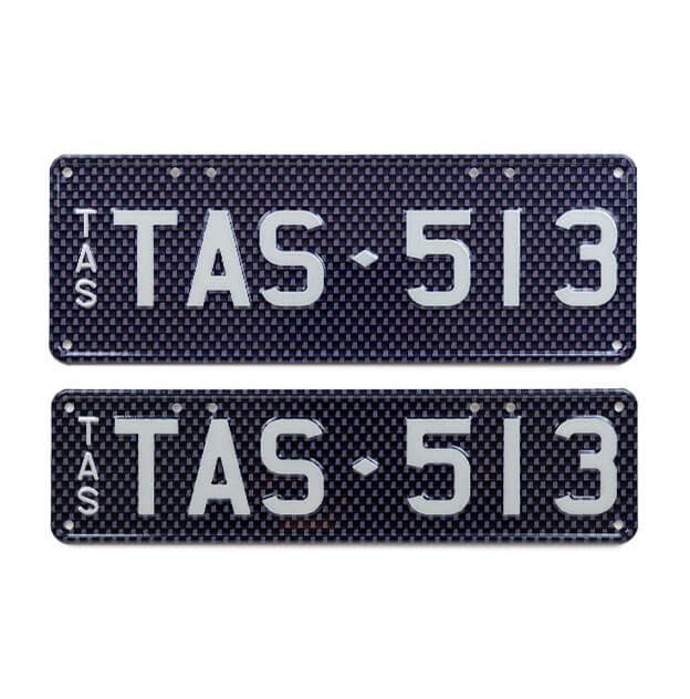Car Individual Plates Tech Range Carbon Fibre Grey with TAS513 plate content